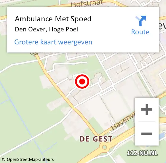 Locatie op kaart van de 112 melding: Ambulance Met Spoed Naar Den Oever, Hoge Poel op 24 november 2022 16:36