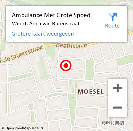 Locatie op kaart van de 112 melding: Ambulance Met Grote Spoed Naar Weert, Anna van Burenstraat op 6 augustus 2014 05:37