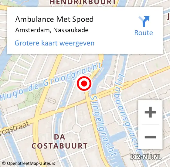 Locatie op kaart van de 112 melding: Ambulance Met Spoed Naar Amsterdam, Nassaukade op 24 november 2022 16:46