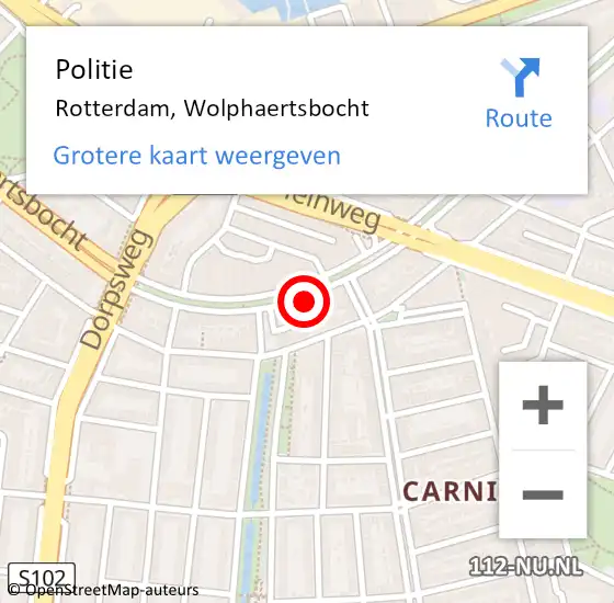 Locatie op kaart van de 112 melding: Politie Rotterdam, Wolphaertsbocht op 24 november 2022 16:49