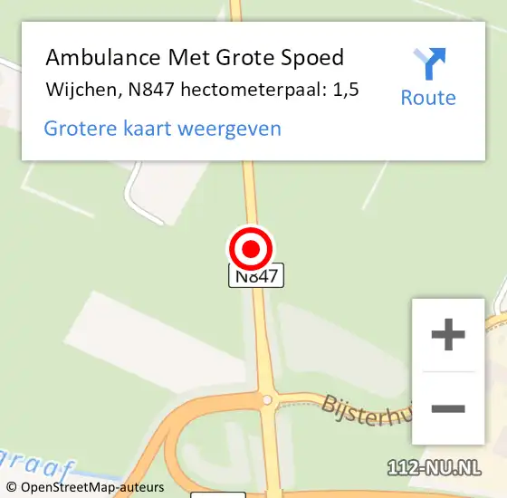 Locatie op kaart van de 112 melding: Ambulance Met Grote Spoed Naar Wijchen, N847 hectometerpaal: 1,5 op 24 november 2022 17:06