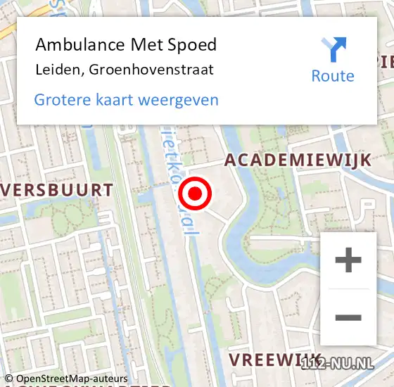 Locatie op kaart van de 112 melding: Ambulance Met Spoed Naar Leiden, Groenhovenstraat op 24 november 2022 17:17