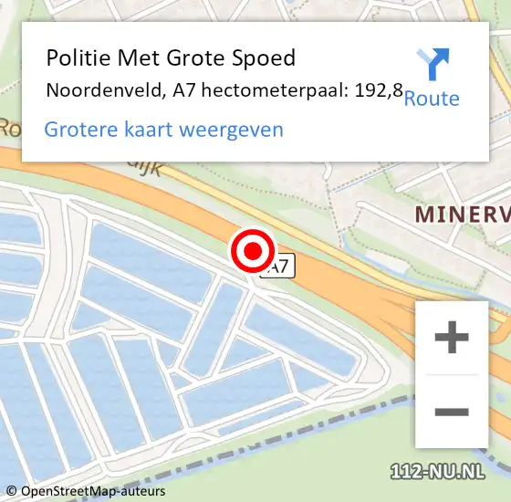 Locatie op kaart van de 112 melding: Politie Met Grote Spoed Naar Noordenveld, A7 hectometerpaal: 192,8 op 24 november 2022 17:19