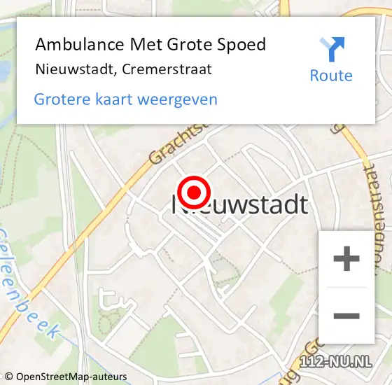 Locatie op kaart van de 112 melding: Ambulance Met Grote Spoed Naar Nieuwstadt, Cremerstraat op 6 augustus 2014 05:50