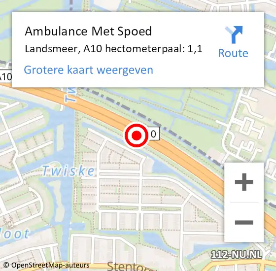 Locatie op kaart van de 112 melding: Ambulance Met Spoed Naar Landsmeer, A10 hectometerpaal: 1,1 op 24 november 2022 17:27