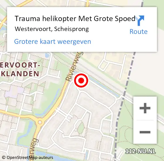Locatie op kaart van de 112 melding: Trauma helikopter Met Grote Spoed Naar Westervoort, Scheisprong op 24 november 2022 17:33