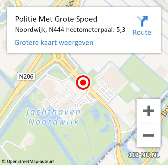 Locatie op kaart van de 112 melding: Politie Met Grote Spoed Naar Noordwijk, N444 hectometerpaal: 5,3 op 24 november 2022 17:35