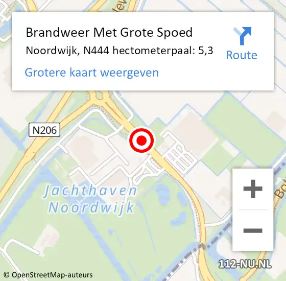 Locatie op kaart van de 112 melding: Brandweer Met Grote Spoed Naar Noordwijk, N444 hectometerpaal: 5,3 op 24 november 2022 17:35