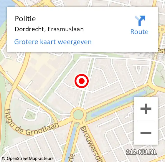 Locatie op kaart van de 112 melding: Politie Dordrecht, Erasmuslaan op 24 november 2022 17:55