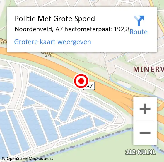 Locatie op kaart van de 112 melding: Politie Met Grote Spoed Naar Noordenveld, A7 hectometerpaal: 192,8 op 24 november 2022 18:01