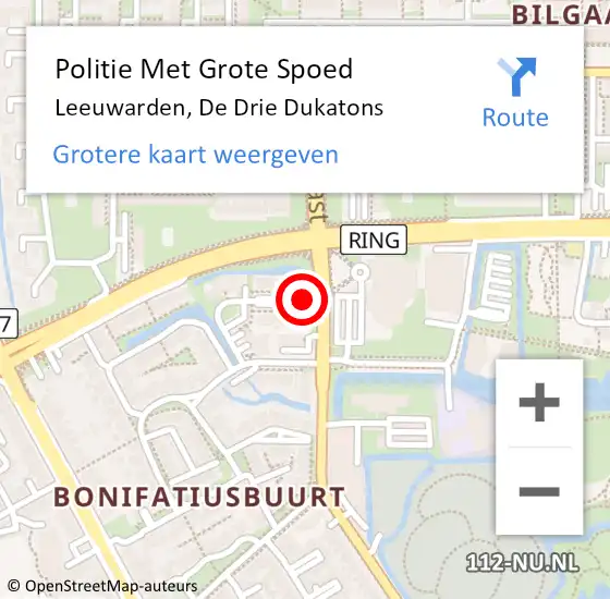 Locatie op kaart van de 112 melding: Politie Met Grote Spoed Naar Leeuwarden, De Drie Dukatons op 24 november 2022 18:05