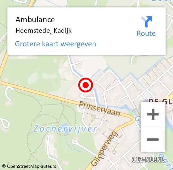 Locatie op kaart van de 112 melding: Ambulance Heemstede, Kadijk op 24 november 2022 18:18