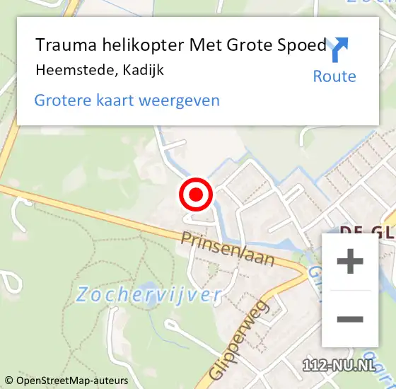 Locatie op kaart van de 112 melding: Trauma helikopter Met Grote Spoed Naar Heemstede, Kadijk op 24 november 2022 18:21