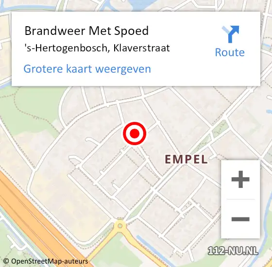 Locatie op kaart van de 112 melding: Brandweer Met Spoed Naar 's-Hertogenbosch, Klaverstraat op 24 november 2022 18:29