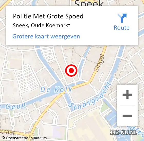 Locatie op kaart van de 112 melding: Politie Met Grote Spoed Naar Sneek, Oude Koemarkt op 24 november 2022 18:43