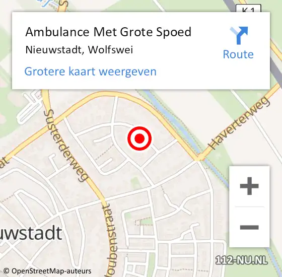 Locatie op kaart van de 112 melding: Ambulance Met Grote Spoed Naar Nieuwstadt, Wolfswei op 24 november 2022 19:05