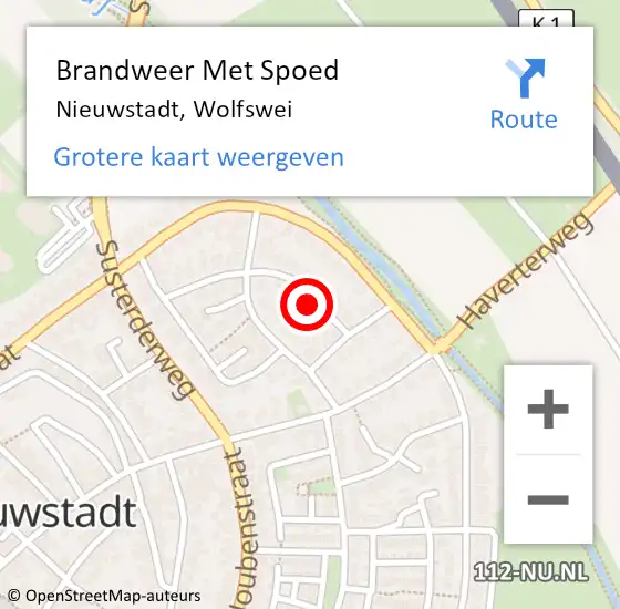 Locatie op kaart van de 112 melding: Brandweer Met Spoed Naar Nieuwstadt, Wolfswei op 24 november 2022 19:06