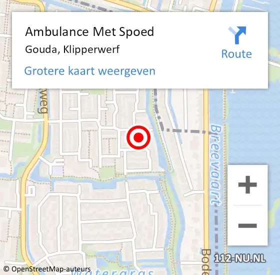 Locatie op kaart van de 112 melding: Ambulance Met Spoed Naar Gouda, Klipperwerf op 24 november 2022 19:53