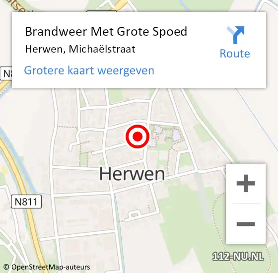 Locatie op kaart van de 112 melding: Brandweer Met Grote Spoed Naar Herwen, Michaëlstraat op 24 november 2022 20:09