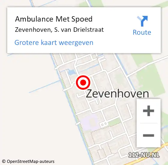 Locatie op kaart van de 112 melding: Ambulance Met Spoed Naar Zevenhoven, S. van Drielstraat op 24 november 2022 20:35