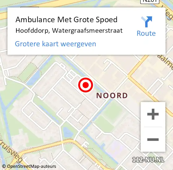 Locatie op kaart van de 112 melding: Ambulance Met Grote Spoed Naar Hoofddorp, Watergraafsmeerstraat op 24 november 2022 21:11