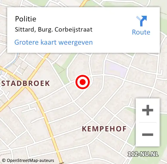 Locatie op kaart van de 112 melding: Politie Sittard, Burg. Corbeijstraat op 24 november 2022 21:15