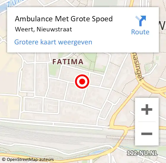 Locatie op kaart van de 112 melding: Ambulance Met Grote Spoed Naar Weert, Nieuwstraat op 24 november 2022 21:23