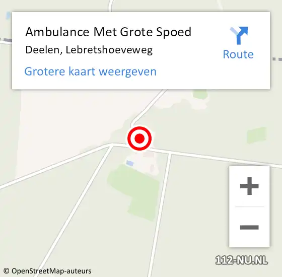 Locatie op kaart van de 112 melding: Ambulance Met Grote Spoed Naar Deelen, Lebretshoeveweg op 24 november 2022 21:59