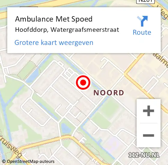 Locatie op kaart van de 112 melding: Ambulance Met Spoed Naar Hoofddorp, Watergraafsmeerstraat op 24 november 2022 22:41