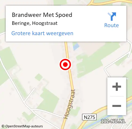 Locatie op kaart van de 112 melding: Brandweer Met Spoed Naar Beringe, Hoogstraat op 24 november 2022 22:58
