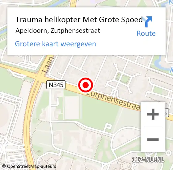 Locatie op kaart van de 112 melding: Trauma helikopter Met Grote Spoed Naar Apeldoorn, Zutphensestraat op 24 november 2022 23:15