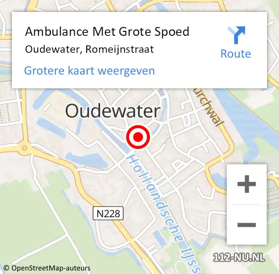 Locatie op kaart van de 112 melding: Ambulance Met Grote Spoed Naar Oudewater, Romeijnstraat op 24 november 2022 23:54