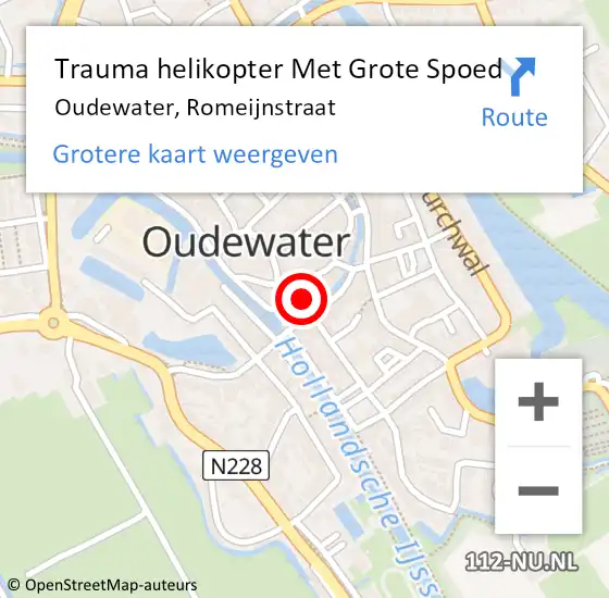 Locatie op kaart van de 112 melding: Trauma helikopter Met Grote Spoed Naar Oudewater, Romeijnstraat op 24 november 2022 23:54