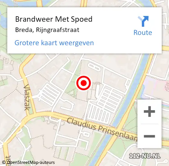 Locatie op kaart van de 112 melding: Brandweer Met Spoed Naar Breda, Rijngraafstraat op 25 november 2022 00:21
