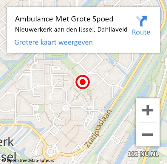 Locatie op kaart van de 112 melding: Ambulance Met Grote Spoed Naar Nieuwerkerk aan den IJssel, Dahliaveld op 25 november 2022 00:31