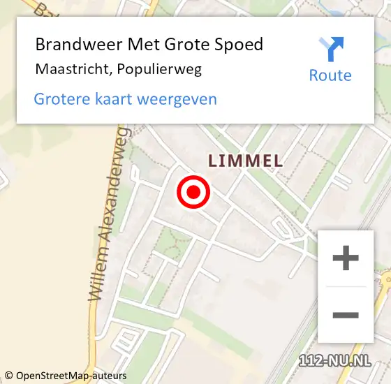 Locatie op kaart van de 112 melding: Brandweer Met Grote Spoed Naar Maastricht, Populierweg op 25 november 2022 00:37