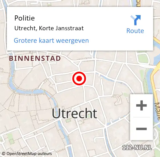 Locatie op kaart van de 112 melding: Politie Utrecht, Korte Jansstraat op 25 november 2022 00:38