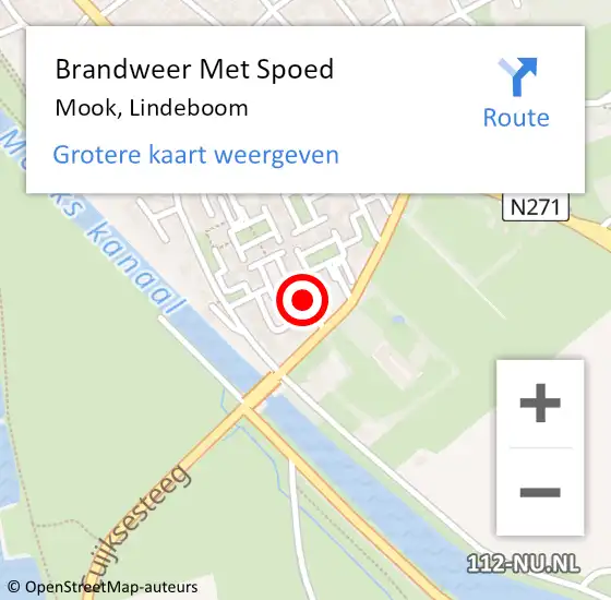 Locatie op kaart van de 112 melding: Brandweer Met Spoed Naar Mook, Lindeboom op 25 november 2022 00:55