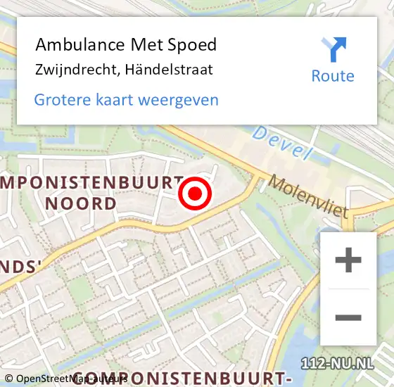 Locatie op kaart van de 112 melding: Ambulance Met Spoed Naar Zwijndrecht, Händelstraat op 25 november 2022 03:08