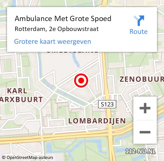 Locatie op kaart van de 112 melding: Ambulance Met Grote Spoed Naar Rotterdam, 2e Opbouwstraat op 25 november 2022 04:15