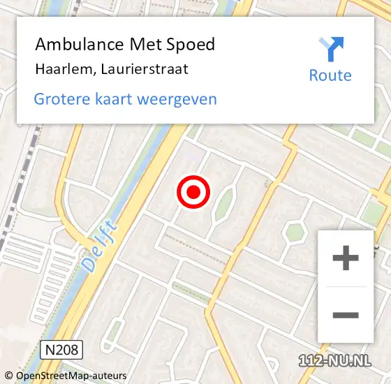 Locatie op kaart van de 112 melding: Ambulance Met Spoed Naar Haarlem, Laurierstraat op 25 november 2022 04:49