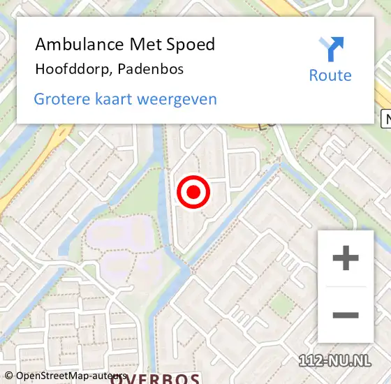 Locatie op kaart van de 112 melding: Ambulance Met Spoed Naar Hoofddorp, Padenbos op 25 november 2022 04:52