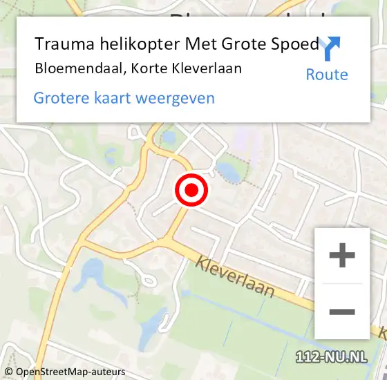 Locatie op kaart van de 112 melding: Trauma helikopter Met Grote Spoed Naar Bloemendaal, Korte Kleverlaan op 25 november 2022 07:09