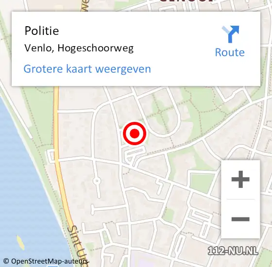 Locatie op kaart van de 112 melding: Politie Venlo, Hogeschoorweg op 25 november 2022 07:29