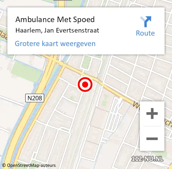 Locatie op kaart van de 112 melding: Ambulance Met Spoed Naar Haarlem, Jan Evertsenstraat op 25 november 2022 07:32