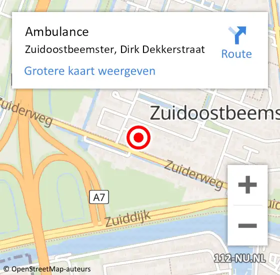 Locatie op kaart van de 112 melding: Ambulance Zuidoostbeemster, Dirk Dekkerstraat op 25 november 2022 07:56