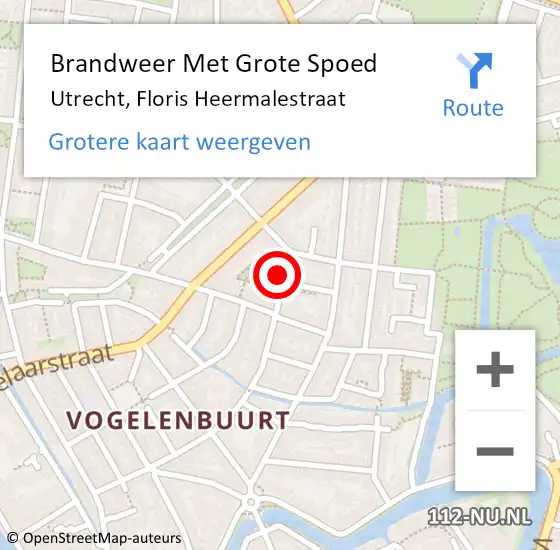 Locatie op kaart van de 112 melding: Brandweer Met Grote Spoed Naar Utrecht, Floris Heermalestraat op 25 november 2022 07:56