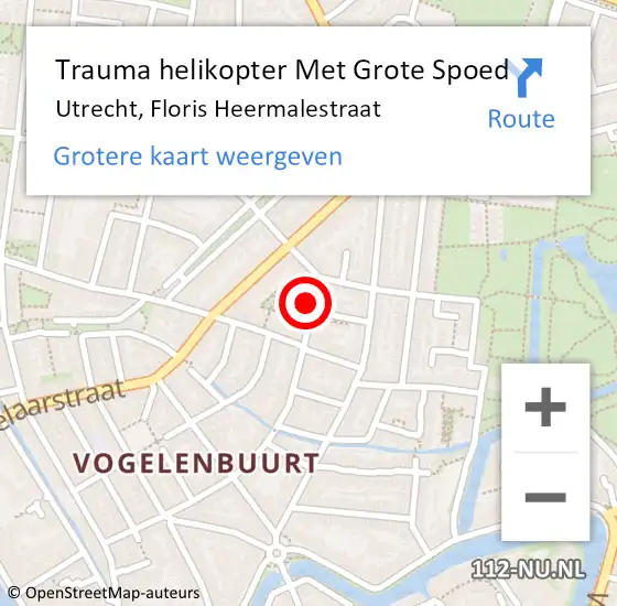 Locatie op kaart van de 112 melding: Trauma helikopter Met Grote Spoed Naar Utrecht, Floris Heermalestraat op 25 november 2022 08:03