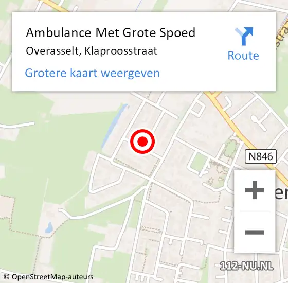 Locatie op kaart van de 112 melding: Ambulance Met Grote Spoed Naar Overasselt, Klaproosstraat op 25 november 2022 08:22