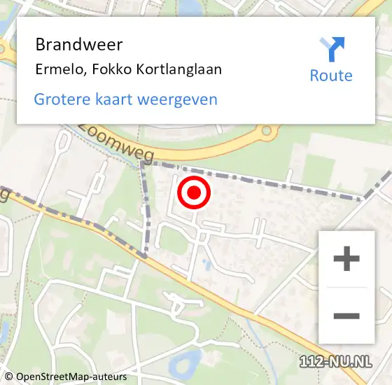 Locatie op kaart van de 112 melding: Brandweer Ermelo, Fokko Kortlanglaan op 25 november 2022 08:45